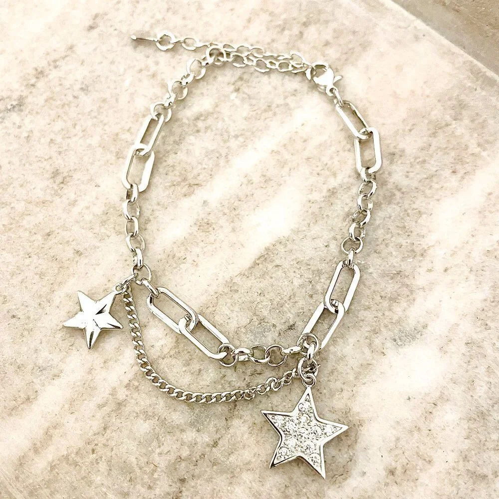 925 Sterling Silver Star Bracelet Minimalist Modern Chain Link Bracelet